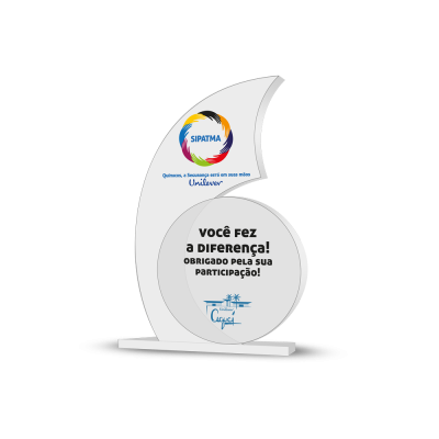 Troféu de acrílico com adesivo personalizado